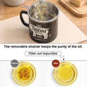 PGYARD bacon grease container strainer with fine mesh filters solids from grease.