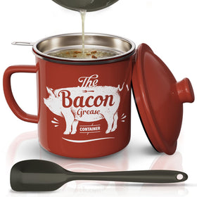 PGYARD bacon grease container with strainer for clean storage and reuse.