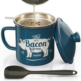 PGYARD bacon grease container with strainer for clean filtering of drippings.