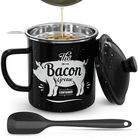 PGYARD bacon grease container with enamel body for clean storage after frying.