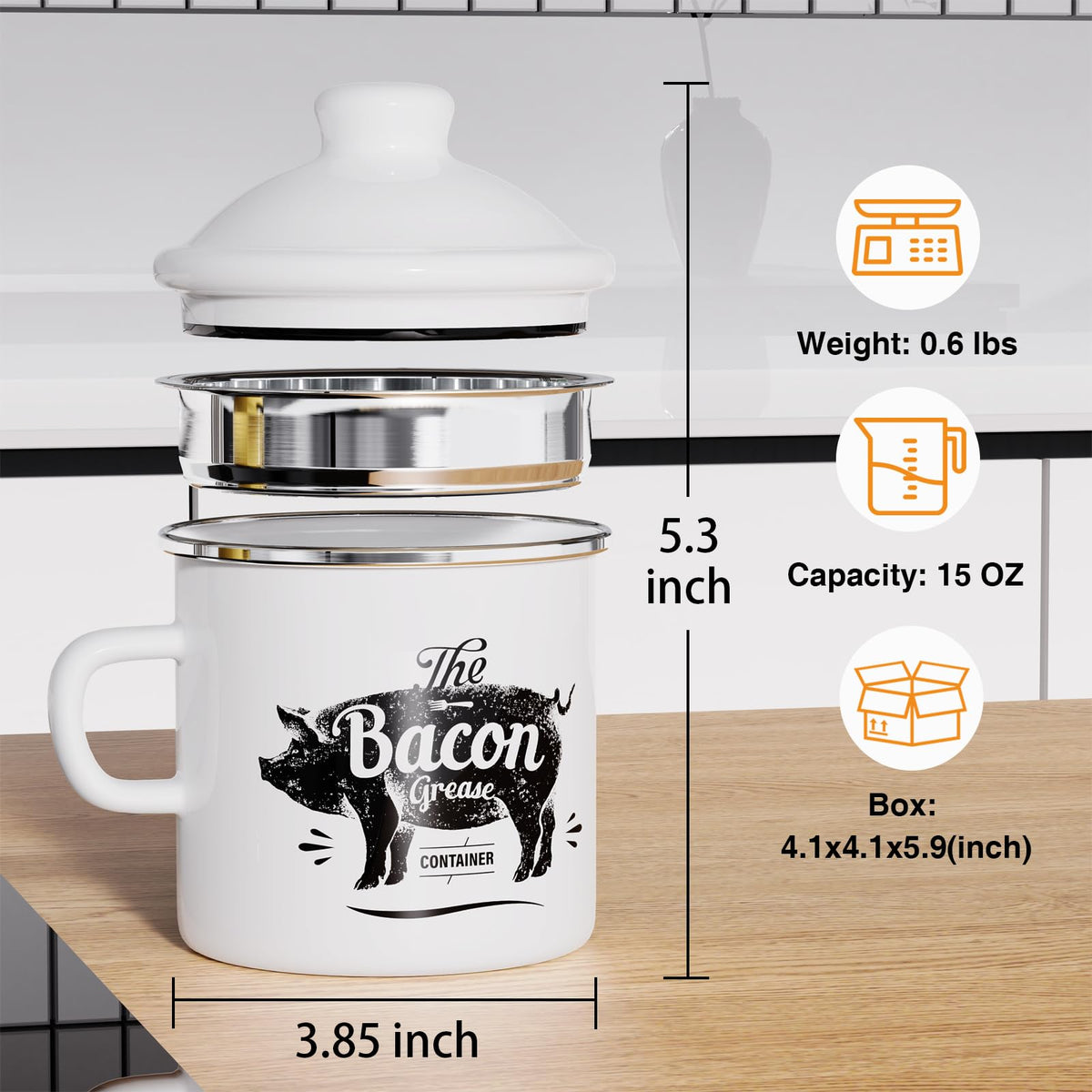 PGYARD grease keeper with removable stainless steel strainer for solids separation