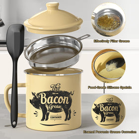 PGYARD beige enamel grease keeper with snug lid reduces odors
