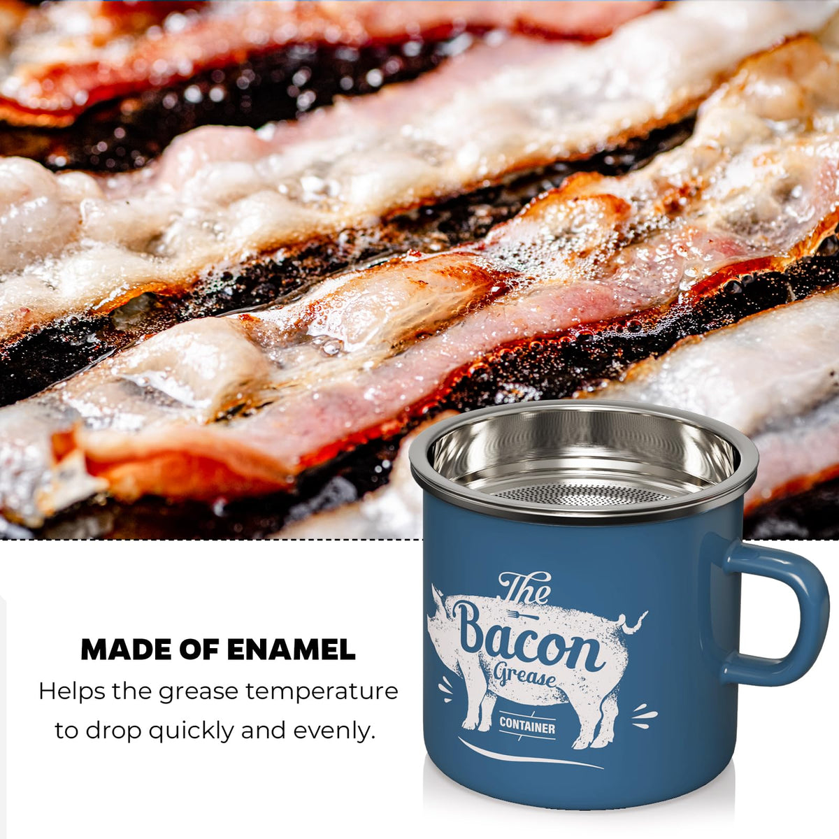 PGYARD dishwasher-safe grease container blue simplifies cleanup after cooking.