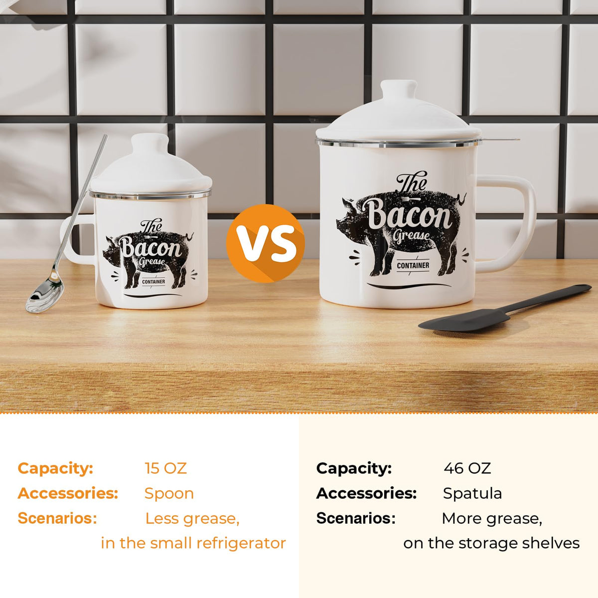 PGYARD enamel grease container with snug lid to reduce odors