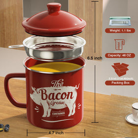 PGYARD enamel grease keeper 46oz ready to filter and store cooking fats.