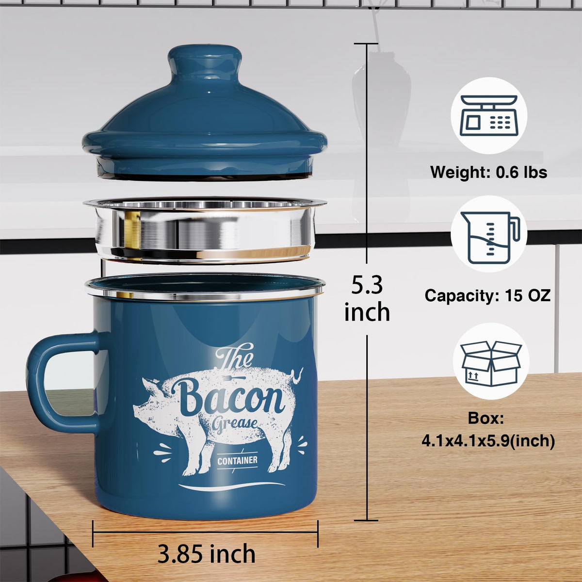 PGYARD enamel grease saver blue lid demonstrates durable heat-resistant storage for frying fat.