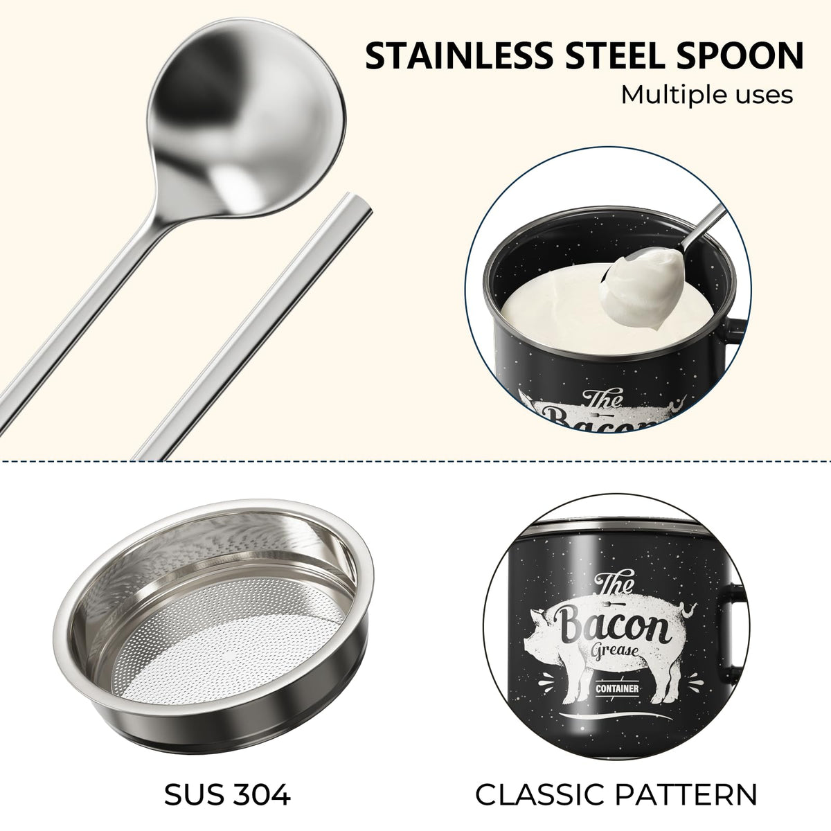 PGYARD farmhouse style keeper complements rustic kitchens while storing grease neatly.