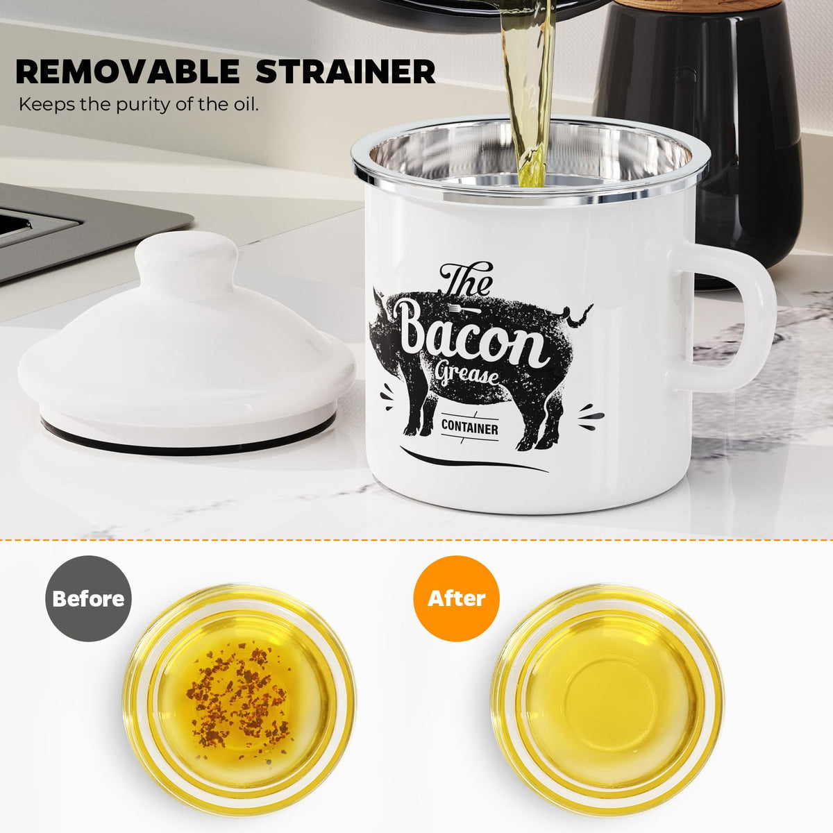 PGYARD 15 oz grease keeper with pour-spoon for easy transfer