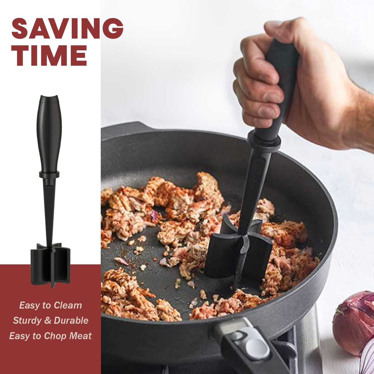 PGYARD ground meat masher featuring non‑stick surface for easy cleaning.