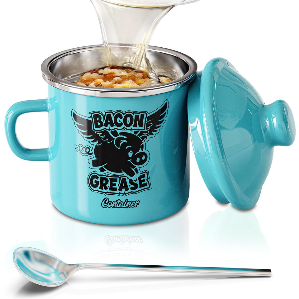 PGYARD Mini Bacon Grease Container closeup with enamel finish for tidy grease storage