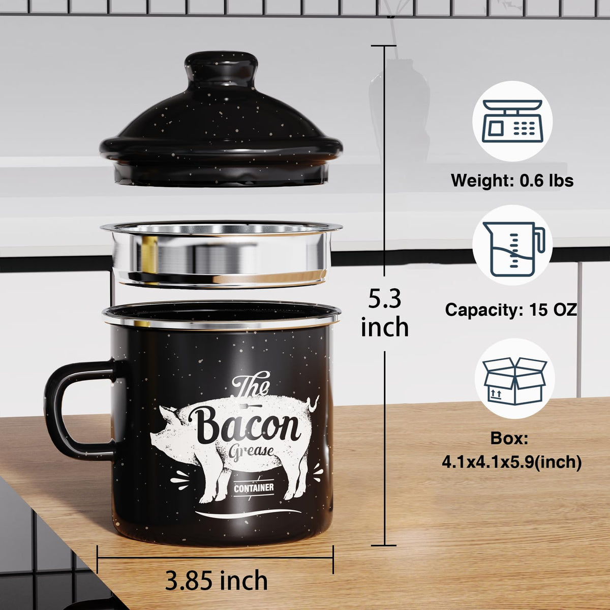 PGYARD enamel finish bacon grease keeper adds retro style while preserving oil quality.
