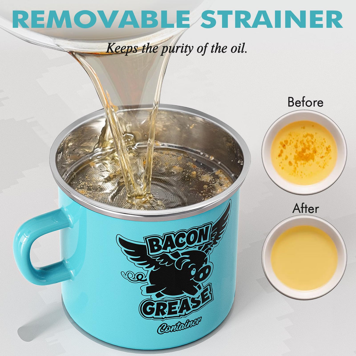 PGYARD Mini Bacon Grease Container handle provides a comfortable grip