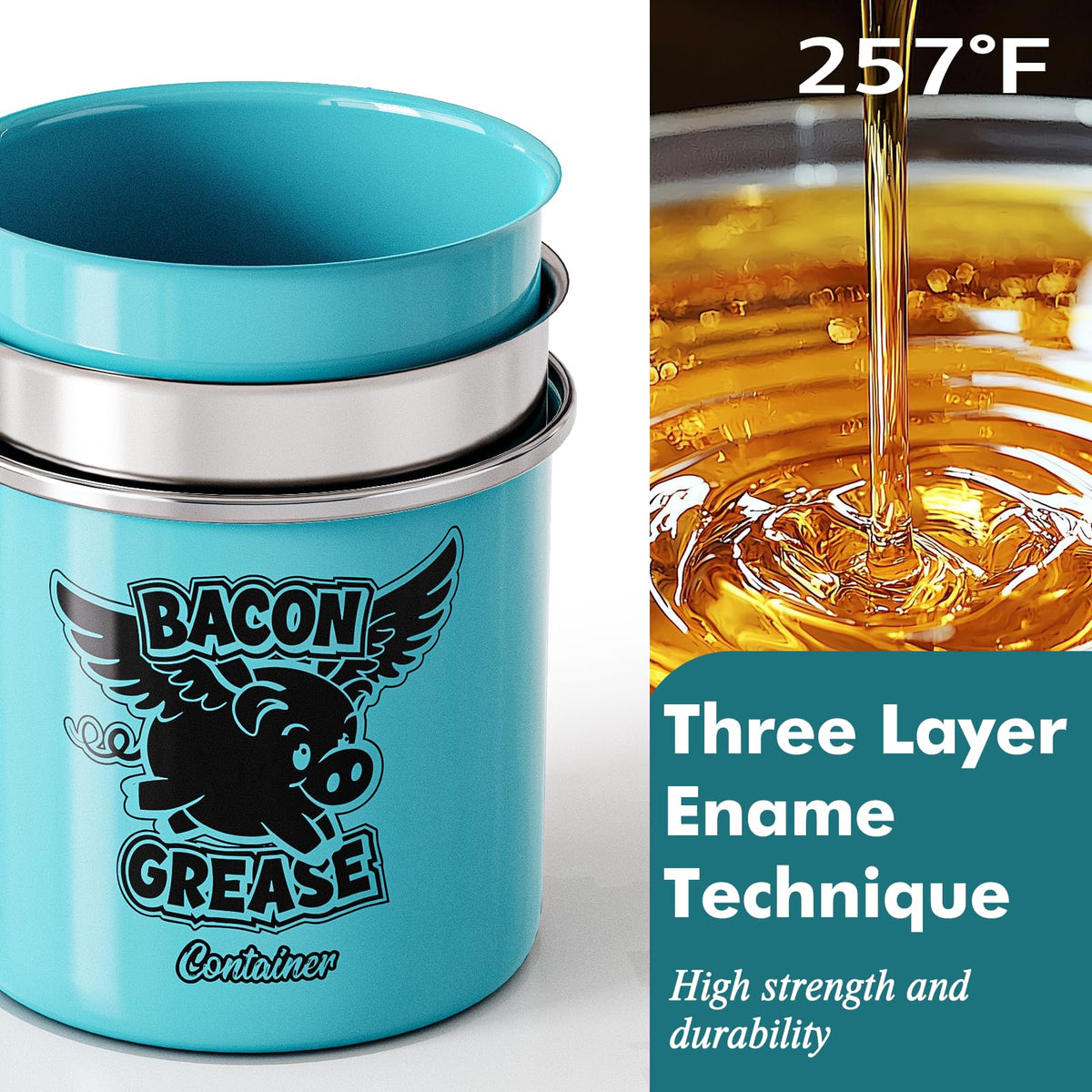 PGYARD Mini Bacon Grease Container spoon included for precise grease scooping