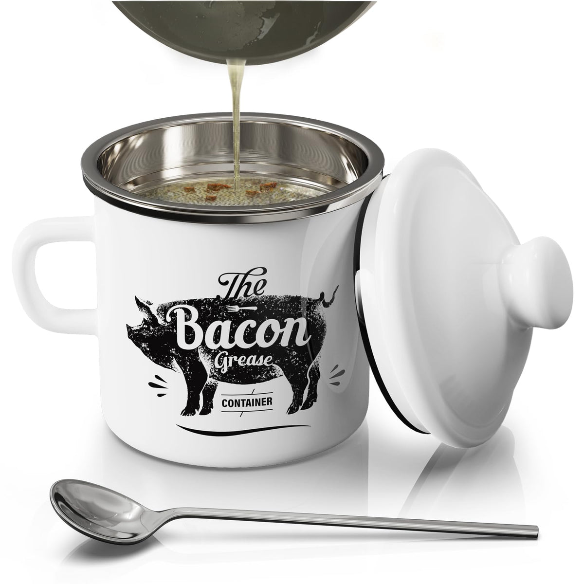 PGYARD mini bacon grease container with strainer for clean filtration