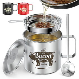 PGYARD Mini Bacon Grease Saver with Strainer, 20 oz container for kitchen oil storage.