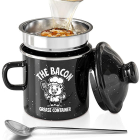PGYARD mini bacon grease saver with strainer for easy oil filtering and storage.