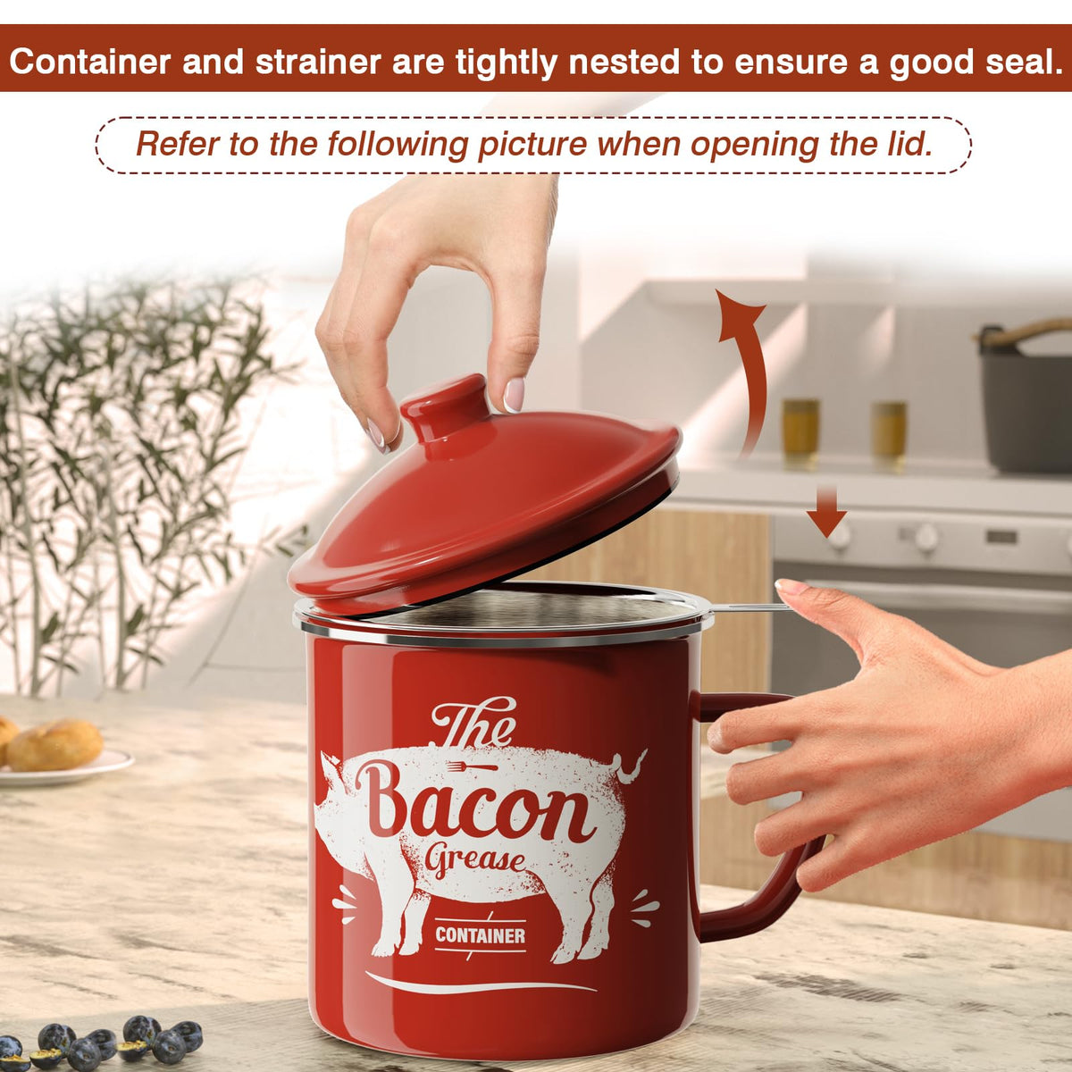 PGYARD removable mesh strainer filters fat from bacon grease.