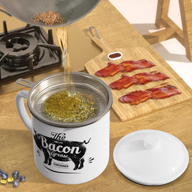 PGYARD removable stainless steel strainer filters bacon grease.