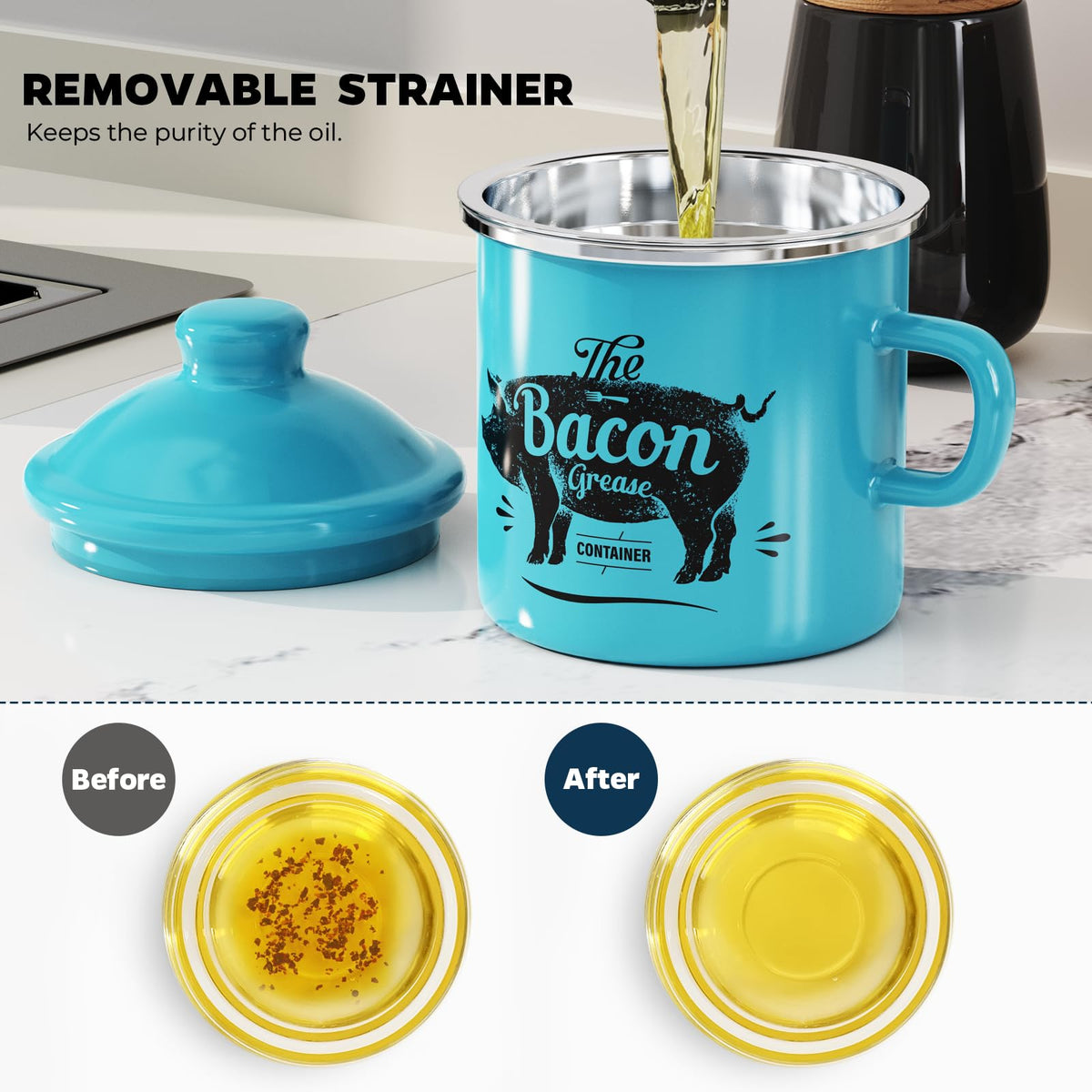 PGYARD removable strainer in 304 stainless preserves solids separation.