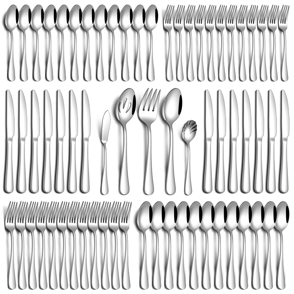 PHILIPALA 65-piece silverware set for 12, ideal for family dinners and entertaining.