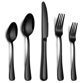 PHILIPALA 20-piece black silverware set on table for everyday dining.