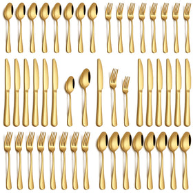 PHILIPALA 40-piece gold flatware set dinner knives for elegant dining and rust resistance.