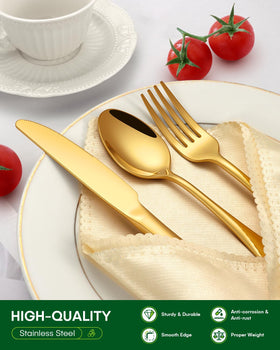 PHILIPALA 40-piece gold flatware set salad forks for versatile table settings and dishwasher safe care.