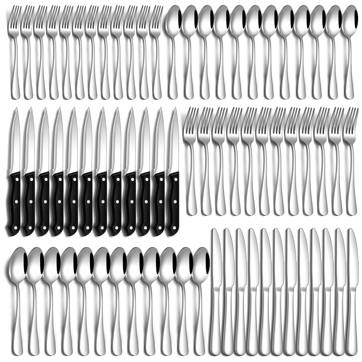 PHILIPALA 72pc silverware set laid out for dining elegance and everyday use