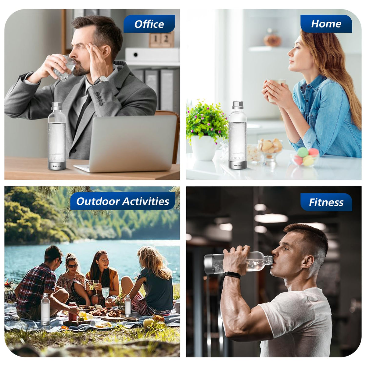 Using Philips ADD916 bottle to pour crisp, bubbly water at home.