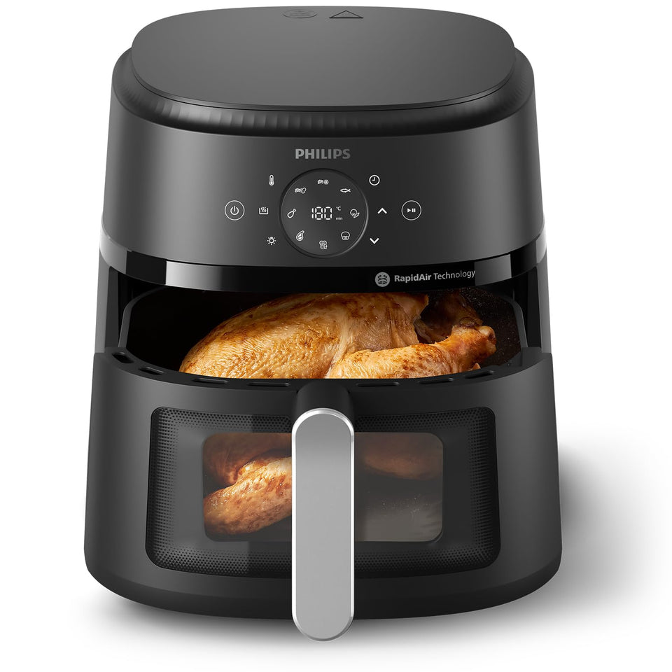 Philips Air Fryer 2000 Series cooking window shows progress for precise cooking.