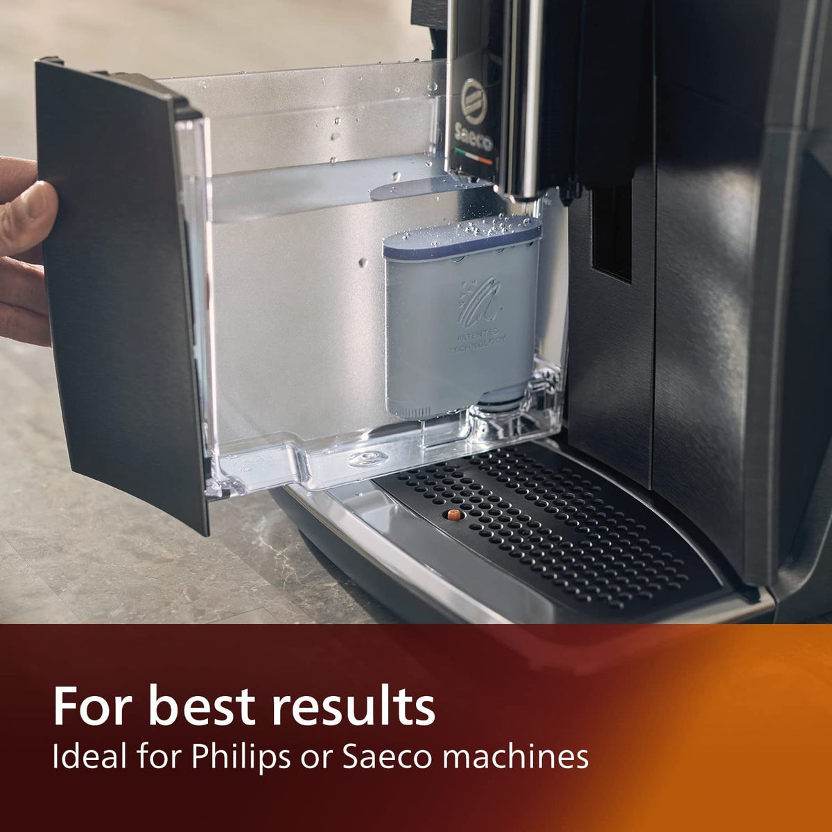 Philips AquaClean filter installed in Saeco machine.