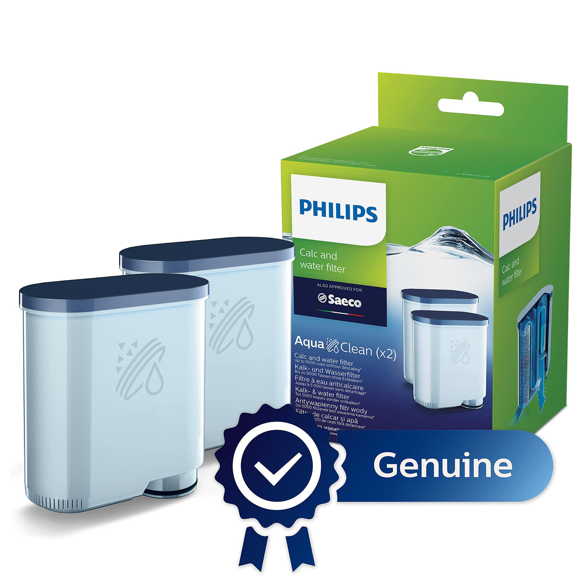 The Philips AquaClean two-pack box ready for replacement.