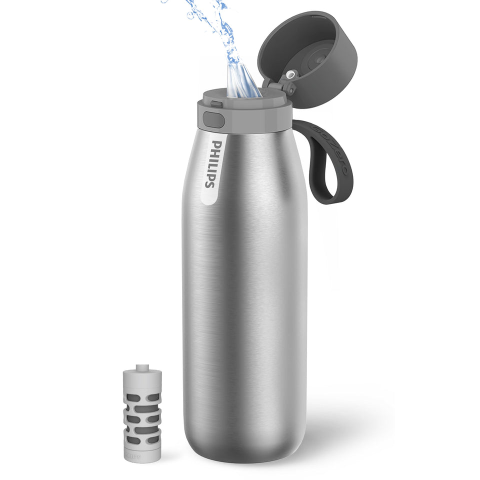 Philips GoZero bottle with filter for cleaner, better-tasting water on the go.