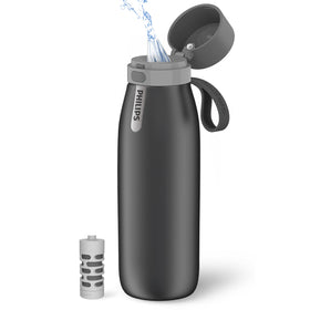 PHILIPS GoZero bottle front view highlights sleek stainless steel for daily hydration.