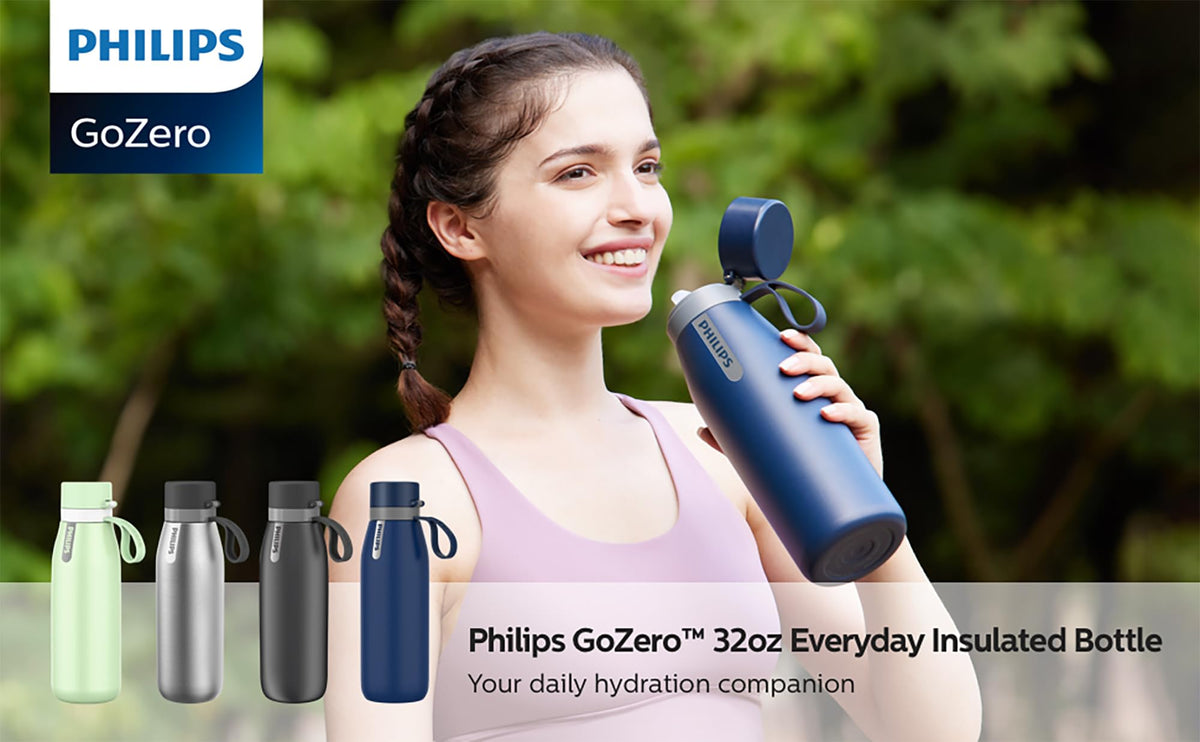 PHILIPS GoZero bottle packaging emphasizes sustainability and reuse.