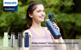 PHILIPS GoZero bottle packaging emphasizes sustainability and reuse.
