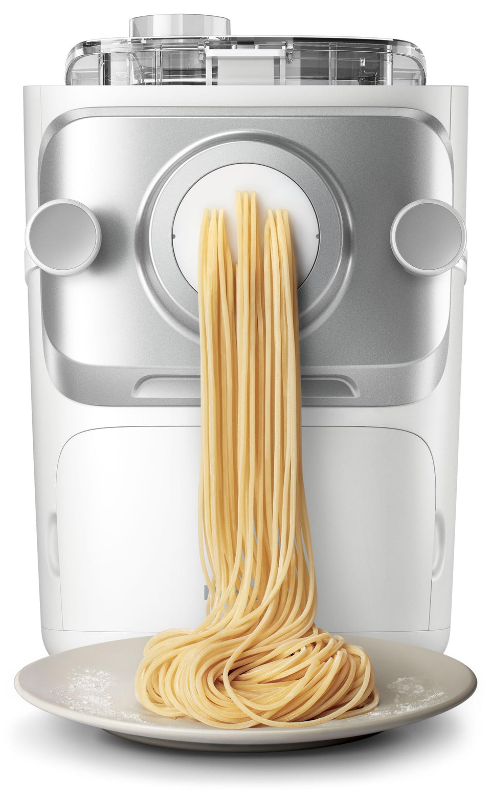Philips HR2660 pasta maker extrusion in action delivering fresh pasta quickly