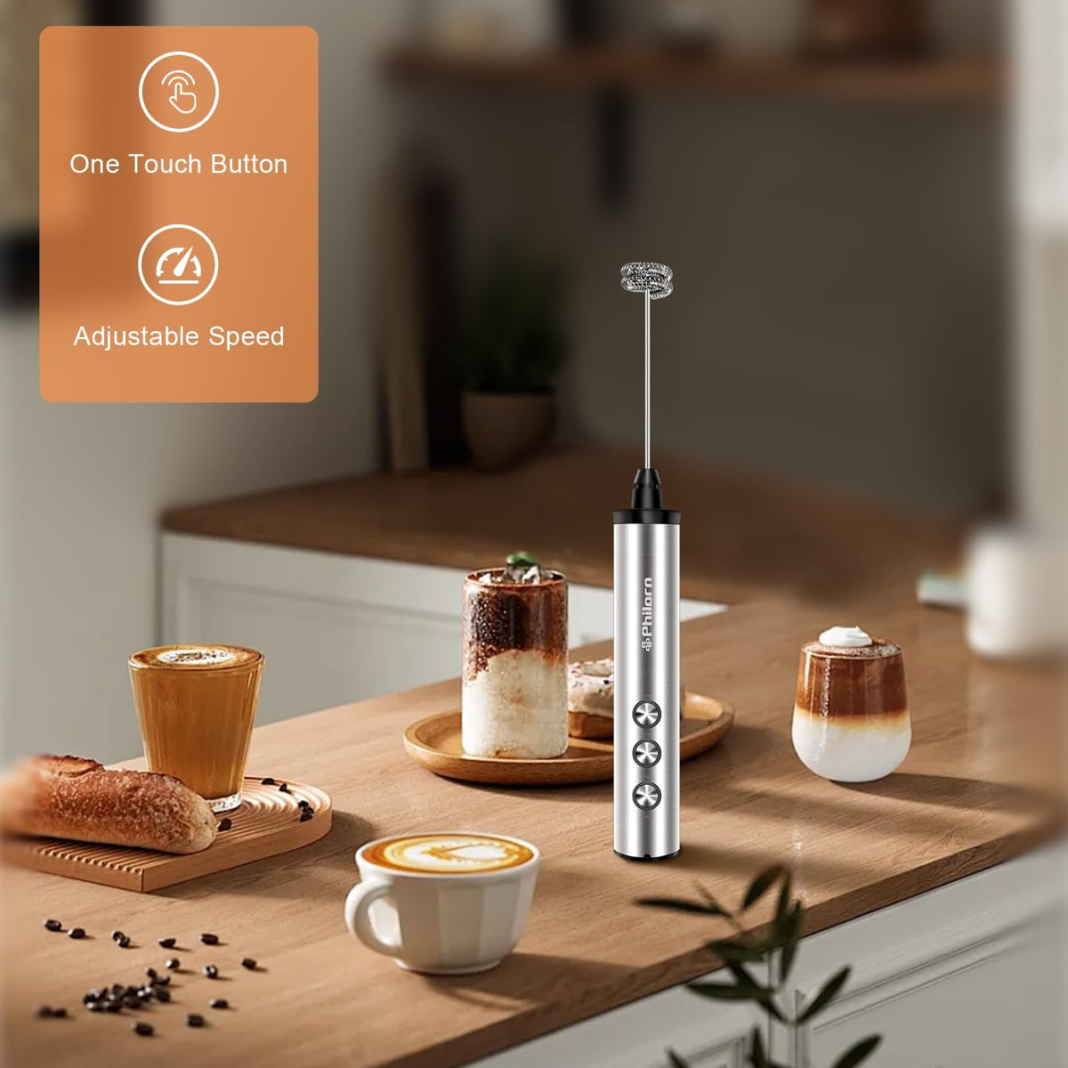 Philorn quiet motor offers multiple speeds for peaceful mornings.