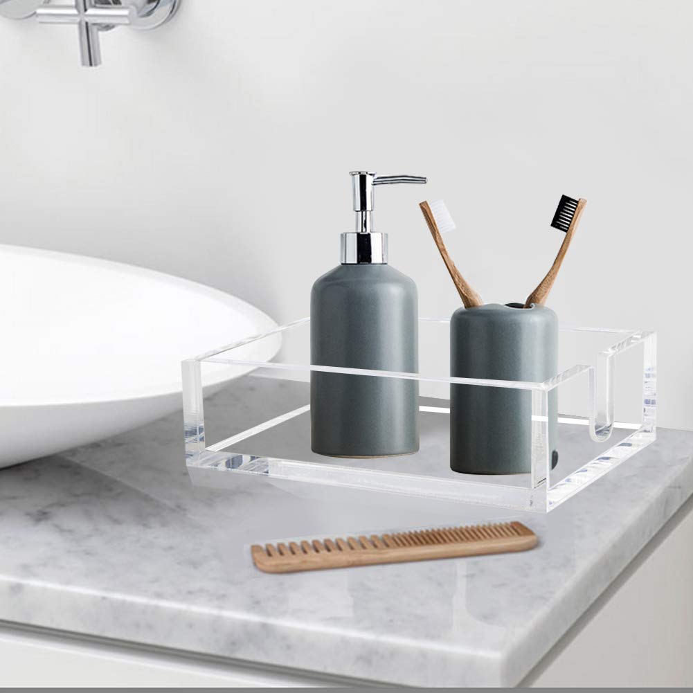 Phineoly acrylic guest towel holder on bathroom counter adds elegance.