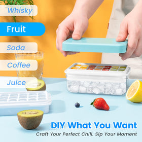 PHINOX tray supports flavored ice cubes for cocktails and fruit infusions.