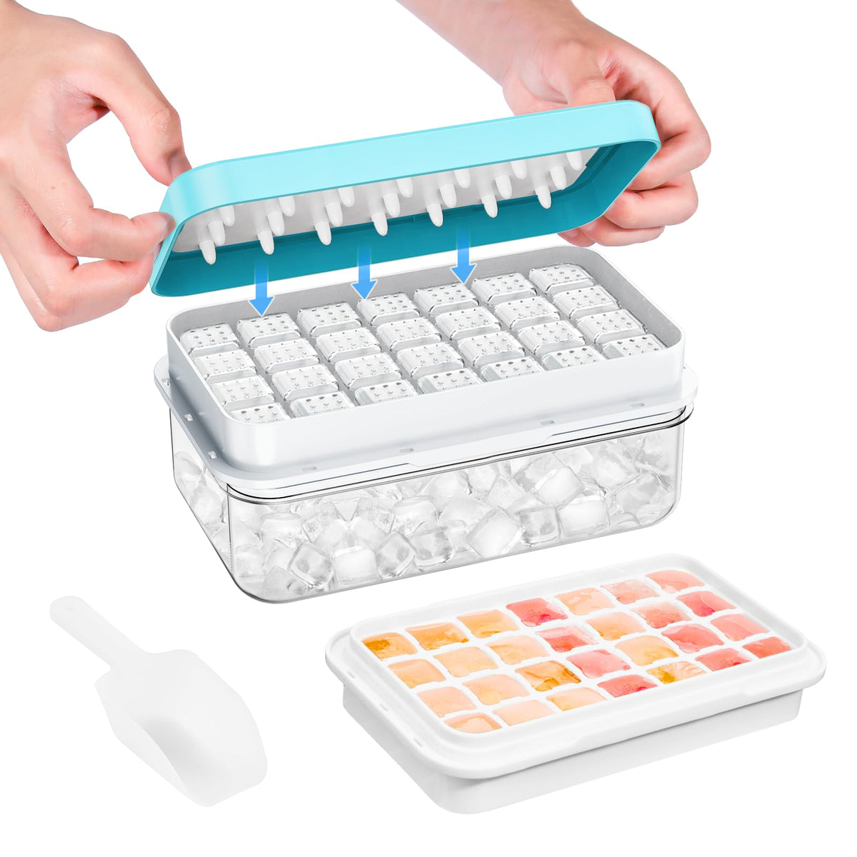 PHINOX ice cube tray with lid and bin for mess-free freezing