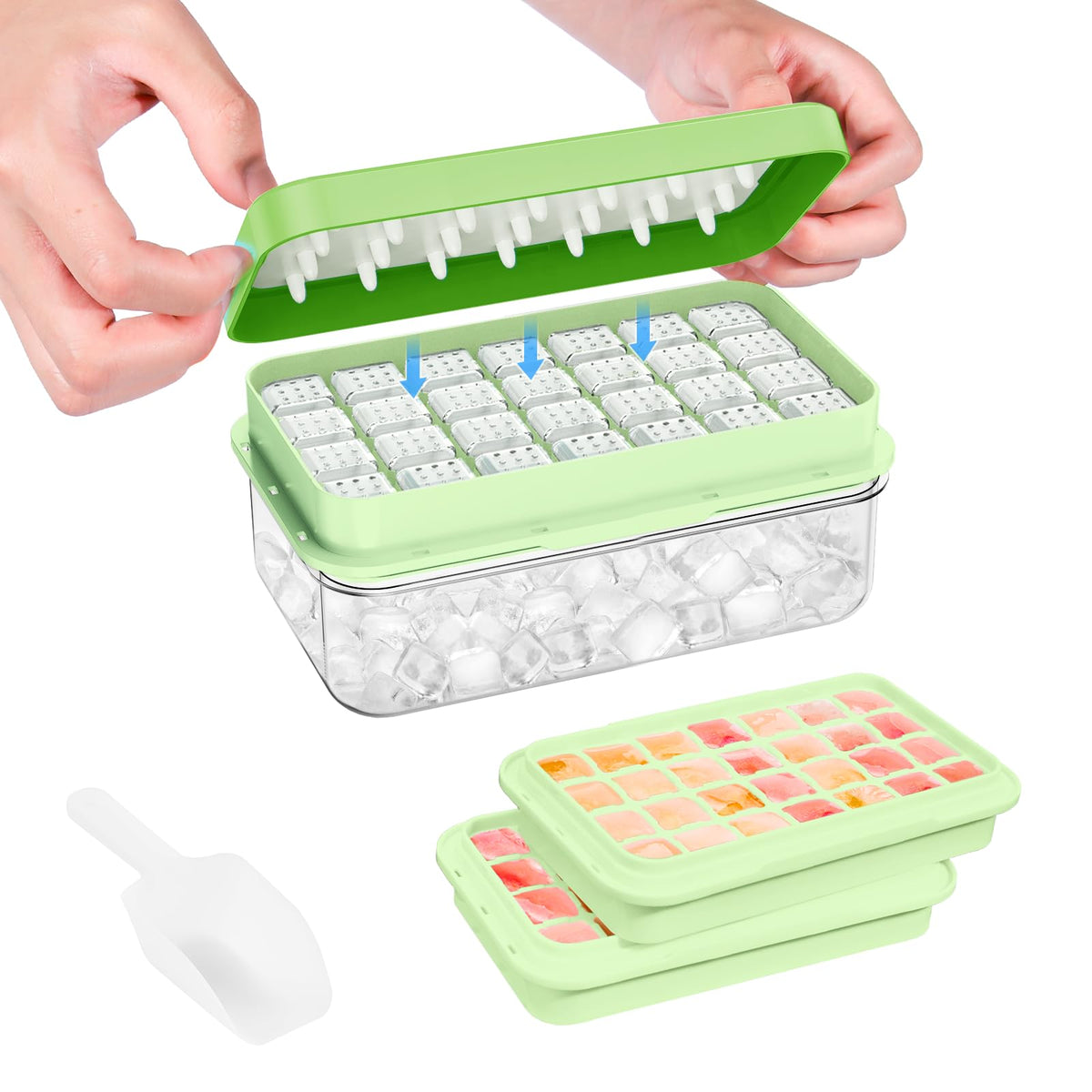PHINOX ice-cube-tray-with-lid-bin showcases organized freezer storage and easy ice release.