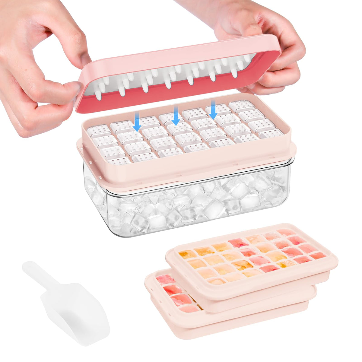 PHINOX ice tray with lid and bin, top view, compact freezer organization