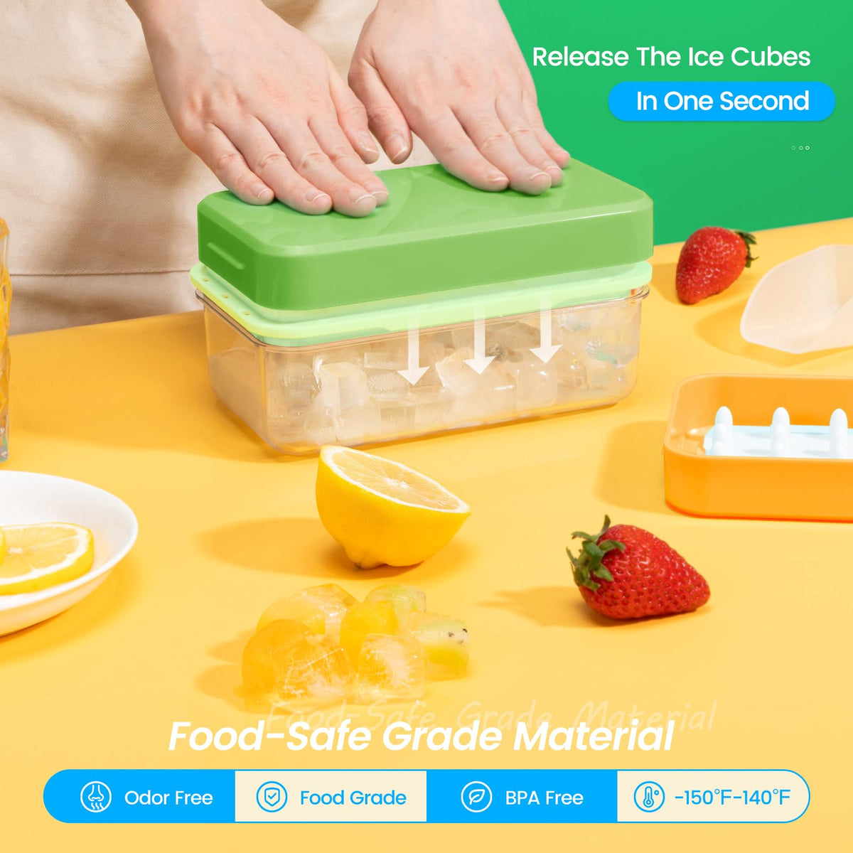 PHINOX two-tray-set-ice-cube demonstrates compact footprint for small freezers.