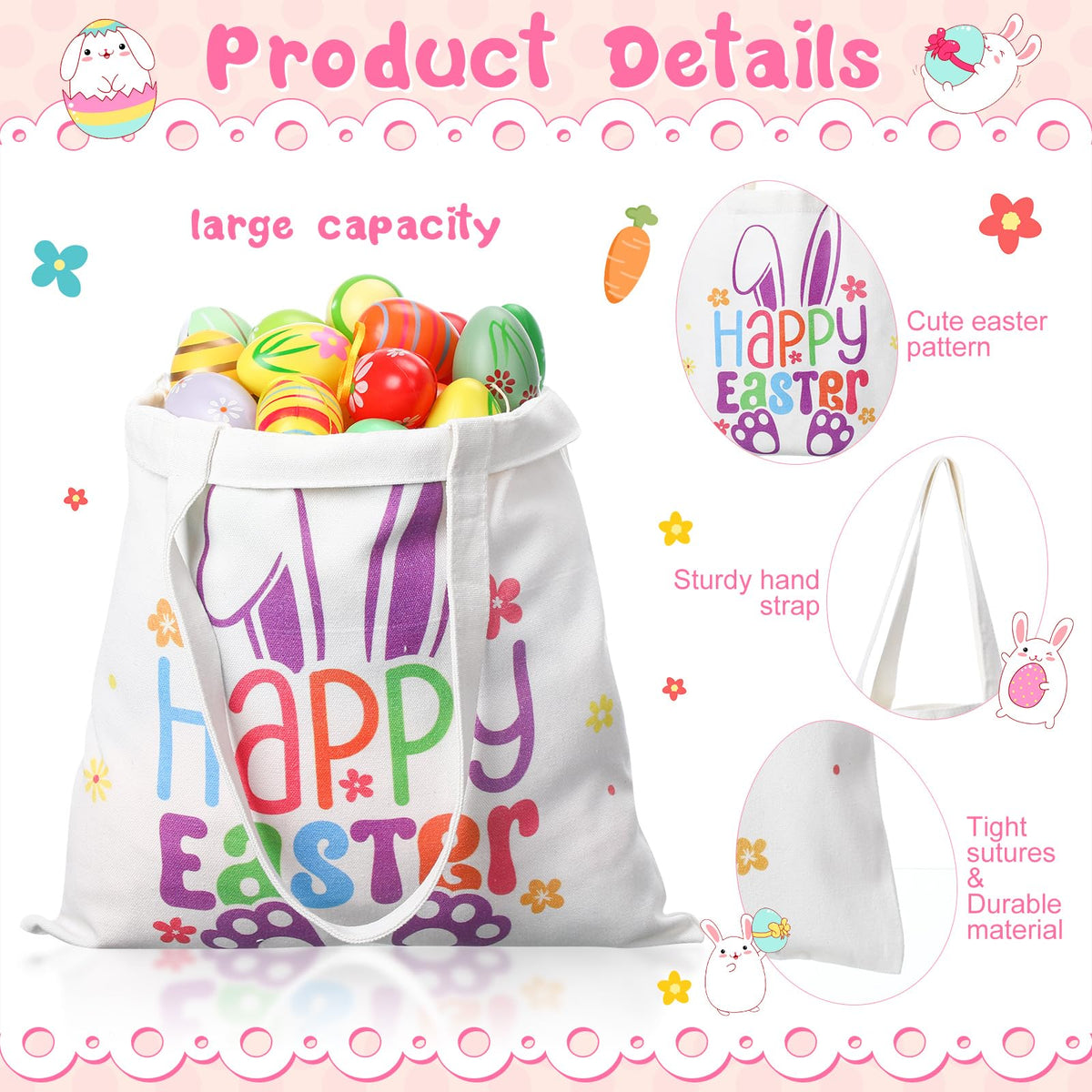 Photect 'HAPPY EASTER' tote with playful bunny and egg patterns.