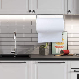 PHUNAYA wall-mount paper towel holder in chrome keeps towels within reach