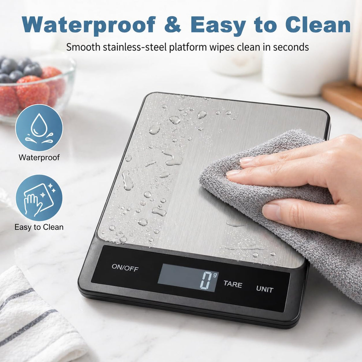 PHX Grove 33LB scale tare function lets you weigh multiple ingredients in one bowl.