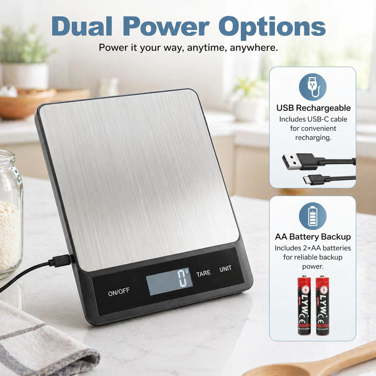 PHX Grove 33LB scale USB recharge port for continuous weighing during prep.