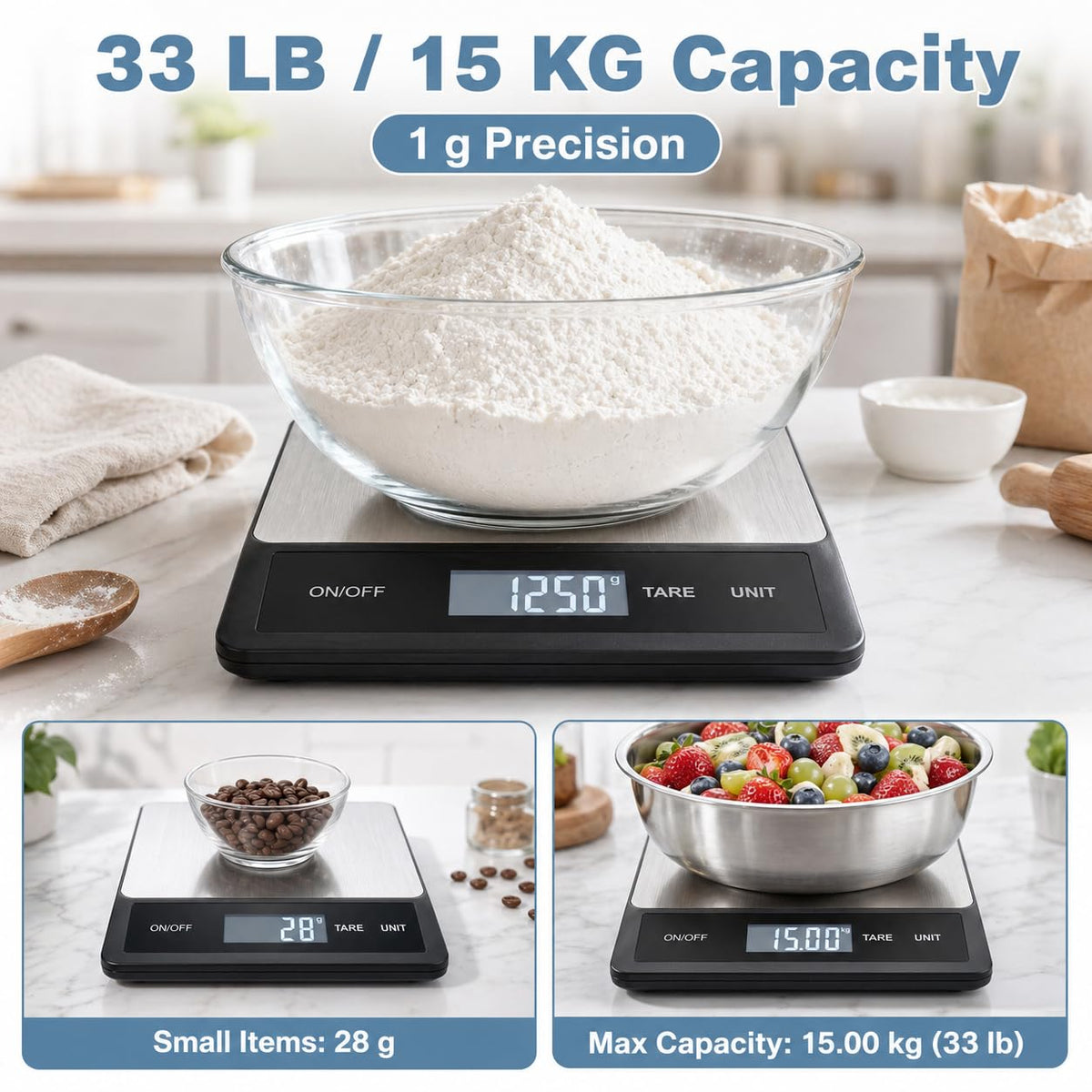 PHX Grove 33LB scale with waterproof top for quick cleanup after cooking.