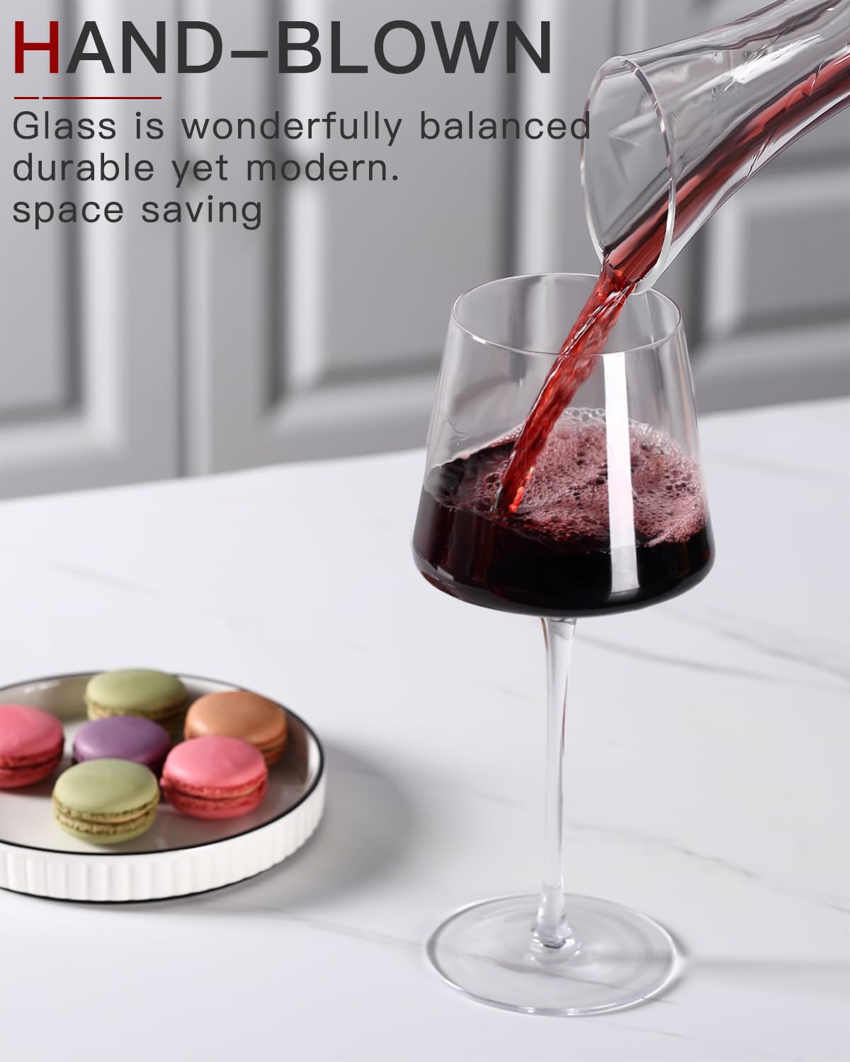 Physkoa clear crystal wine glass delivers bright clarity to showcase color.